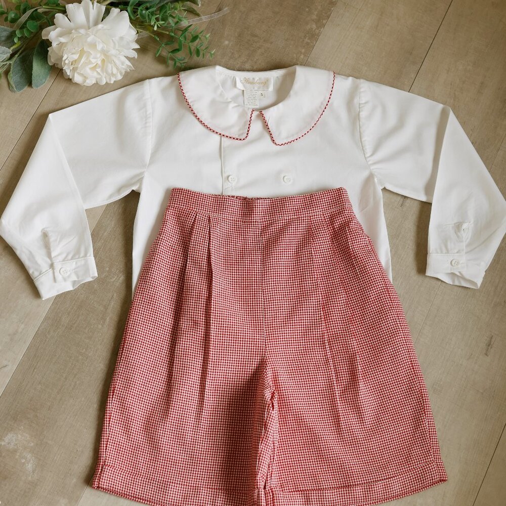 Strasburg Boys Dressy Short Set Red Houndstooth Check Size 5/6 RARE FIND NWOT